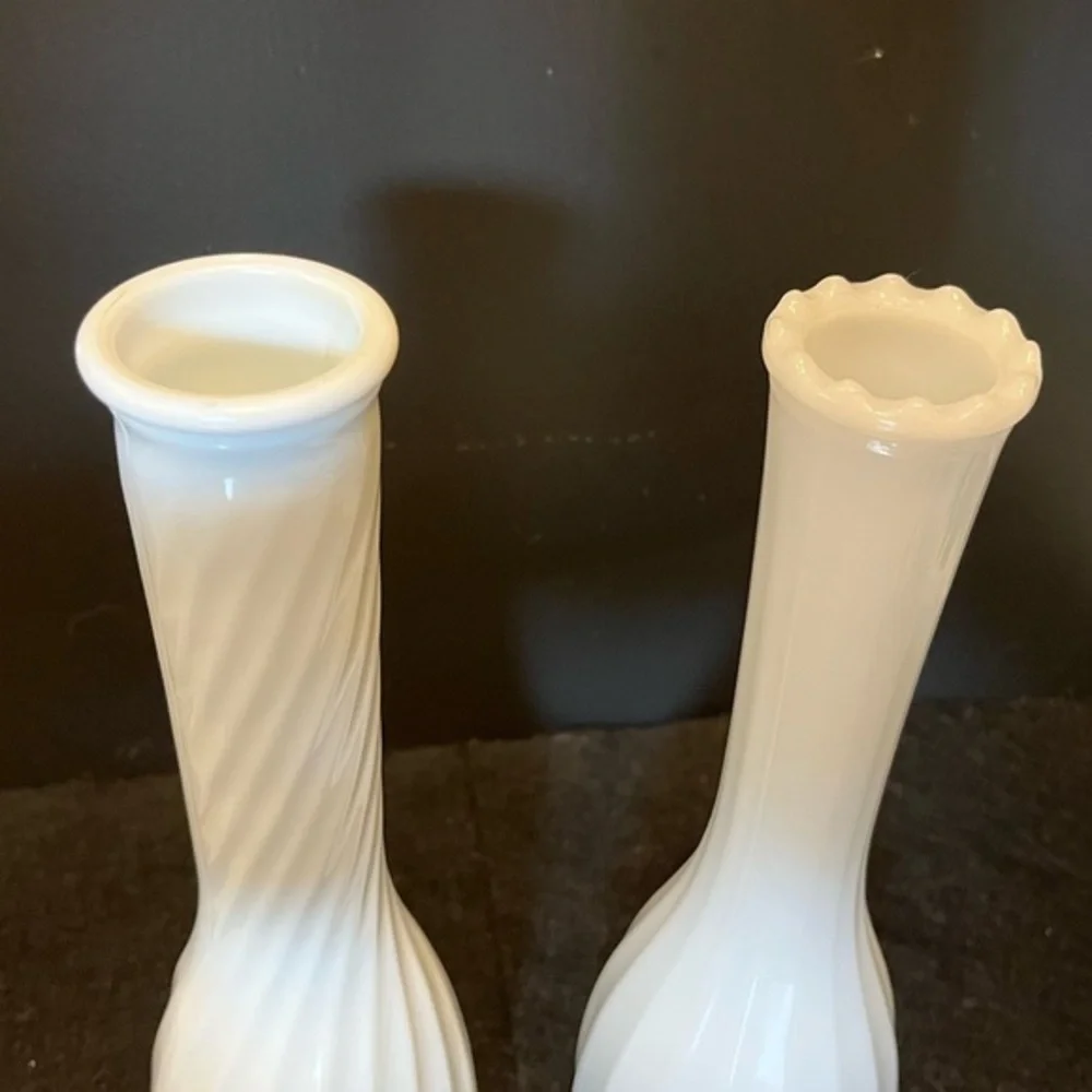 Vintage White Milk Glass Bud Vase Set of Two - Picture 5 of 11